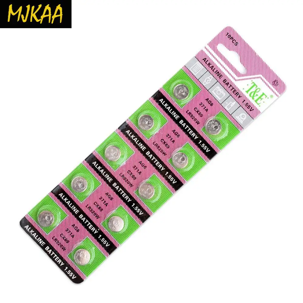 10 шт. AG6 SR920SW 1 5 V 371 D371 605 SR69 Щелочная монетная батарейка для кнопки часов |