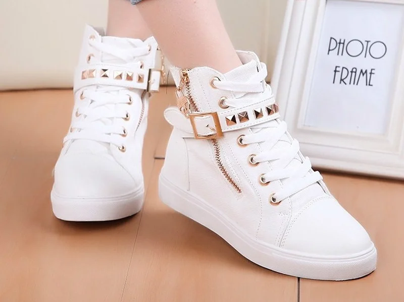

Spring and Autumn Explosion Models Ladies Canvas Shoes Rivet High Canvas Shoes Female Korean Fashion Flat Casual Shoes Tide 2021