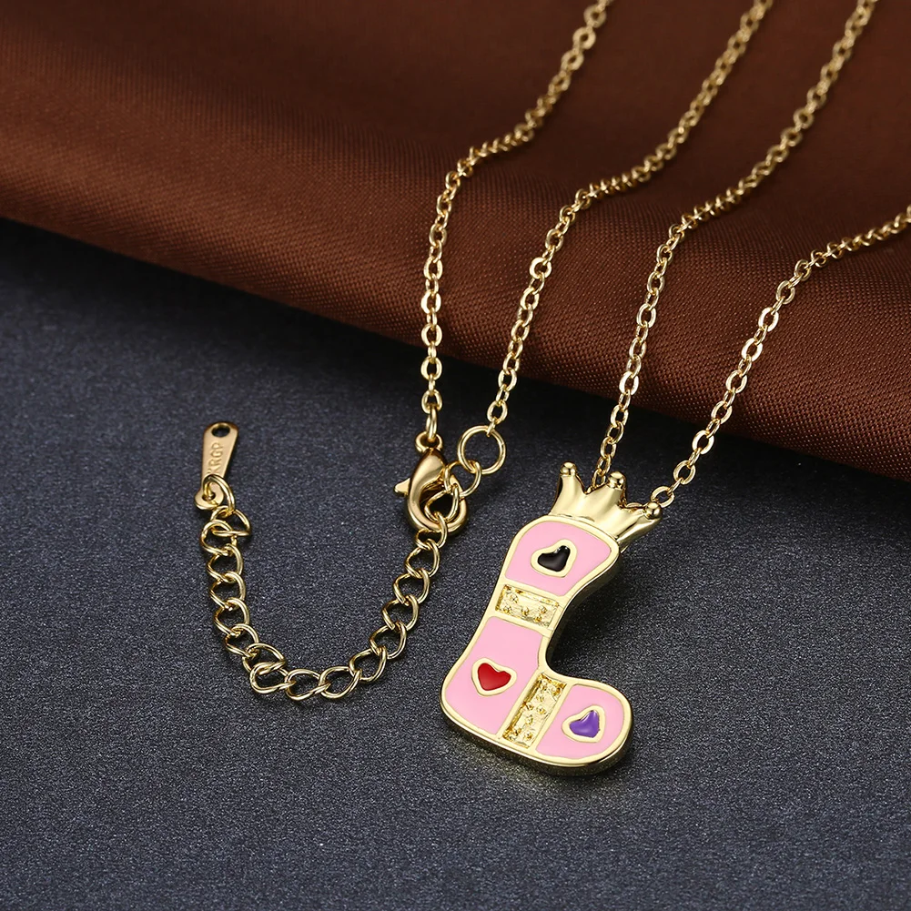 

INALIS Pink Letters Series Necklace For Women Trendy Gold Plated Pendent Necklace Cute Crown Letter L Shape Festival Jewelry