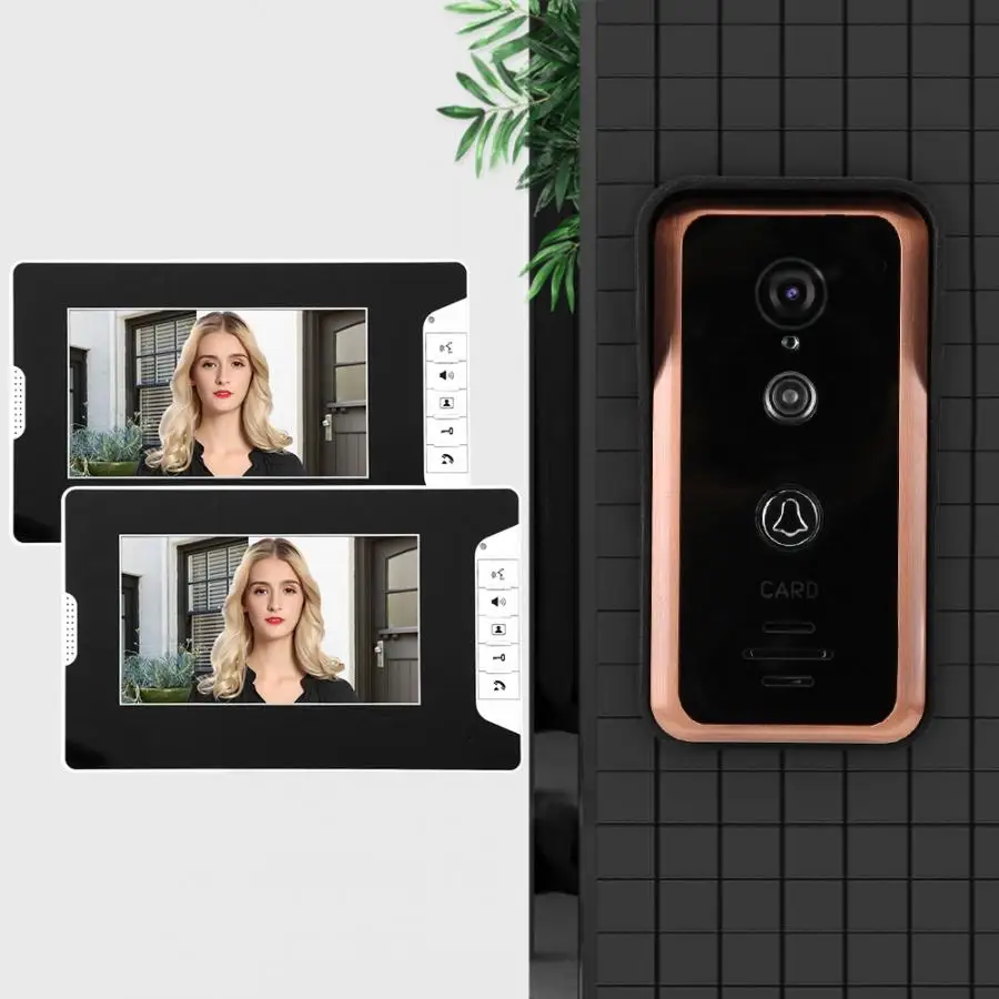 Проводная видеодомофон дверной звонок 7 дюймов 2 монитора дверцу доступа Камера