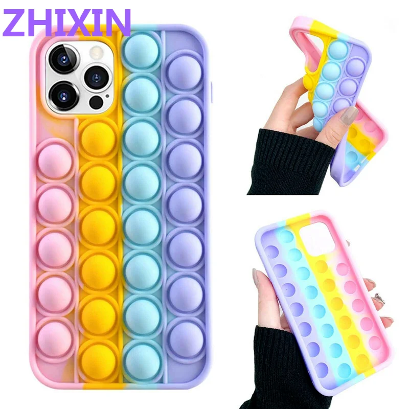 

3D Push Rainbow Bubble Playgame Case For iphone 12mini 11 pro max Soft Cute for iphone Xr XS X 8 7 6 plus SE20 Fidget Toys