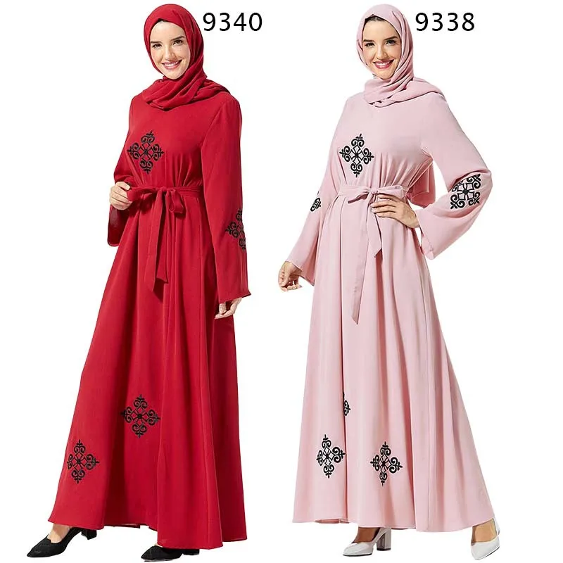 Повседневное мусульманское платье макси с вышивкой и поясом абайя, хиджаб, длинное платье, платья, кимоно, Baju, Eid, Ramadan, арабское, исламское, ...
