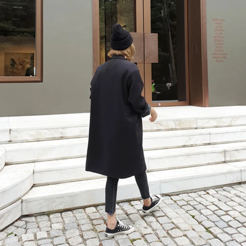 LANMREM Новая Осенняя модная женская одежда свободная корейская черная длинная