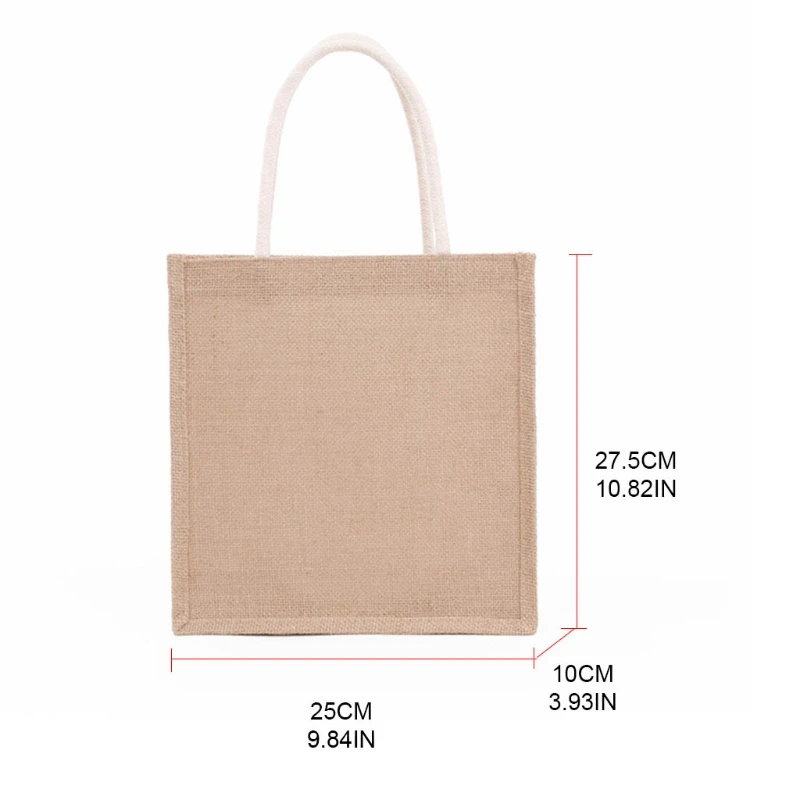

J60D Women Jute Burlap Tote Bag Large Reusable Grocery Bags with Handles Swag Shopping Handbag Beach