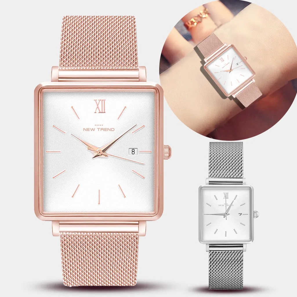 Роскошные женские часы кварцевые из нержавеющей стали с розовым золотом и