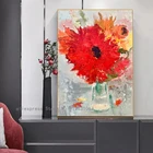 Настенный постер с красными цветами, картины для гостиной, картина маслом, напечатанная на холсте, Современный домашний декор, красочные картины