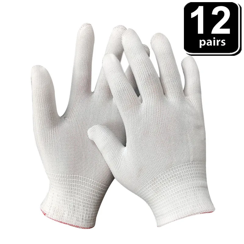 

12 Pairs Thin White Gloves High Elastic Soft Cotton Gloves for gardening work construction woodworking Workplace Safety Supplies