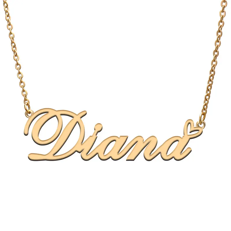 Женское Ожерелье с надписью Love Heart Diana из нержавеющей стали, золотой и серебряный кулон-табличка с именем Femme, подарок для матери и ребенка