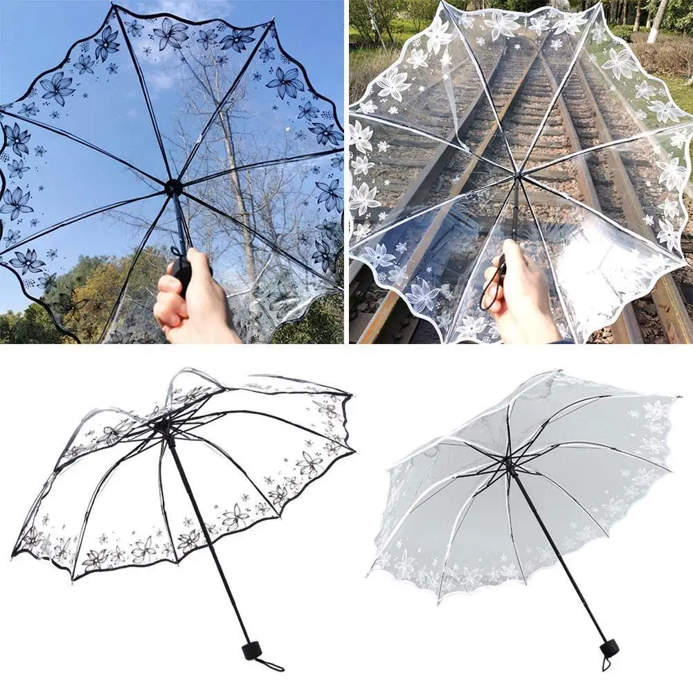 

Transparent Automatic Rain Umbrella Windproof Auto Folding Black Umbrella Women Outdoor Travel Business Foldable Parasol