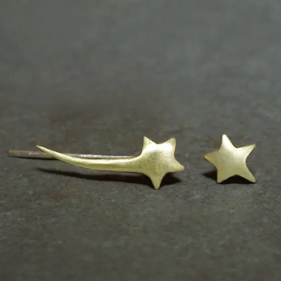Gold color Серьги из стерлингового серебра 925 пробы для женщин, серьги в виде звезды с длинным хвостом, Ушная клипса, серьги-запонки на манжет, необычные серьги, ювелирные изделия - Цвет камня: Gold color