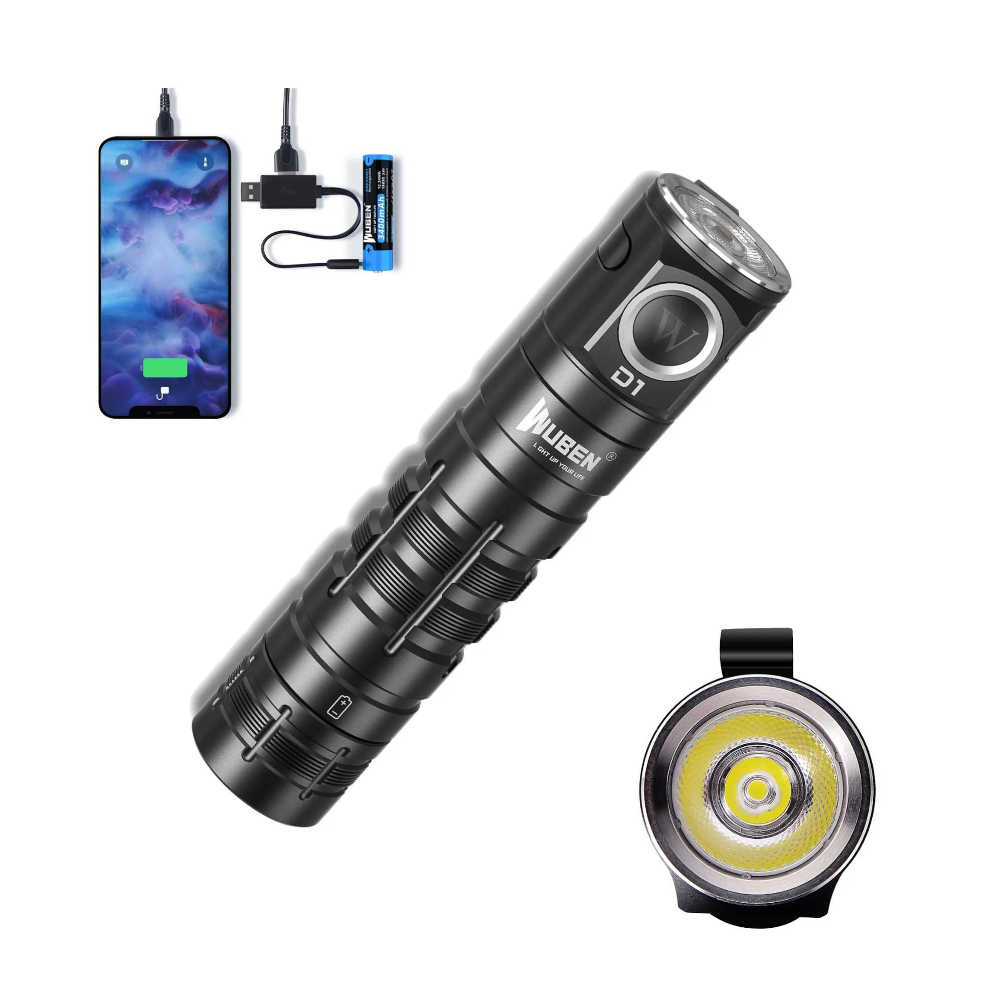 

WUBEN D1 1100lm EDC Flashlight Magnetic Mini LED Torch With USB Charging 18650 Battery Phone Power Source For Biking Exploring