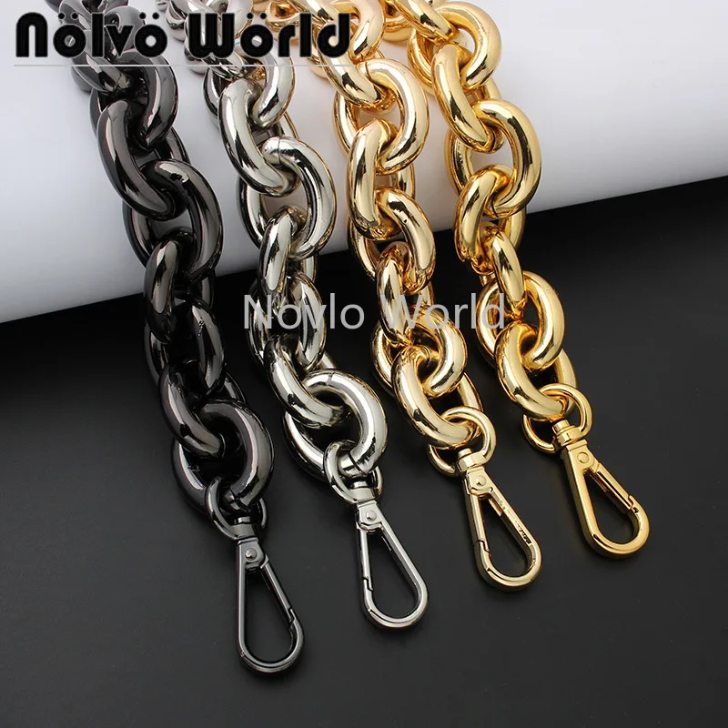 

1-5pieces 45-60-120cm 4 colors 7.5mm thick 27*32mm K gold polished aluminuml chains with snap hooks for DIY leather bag
