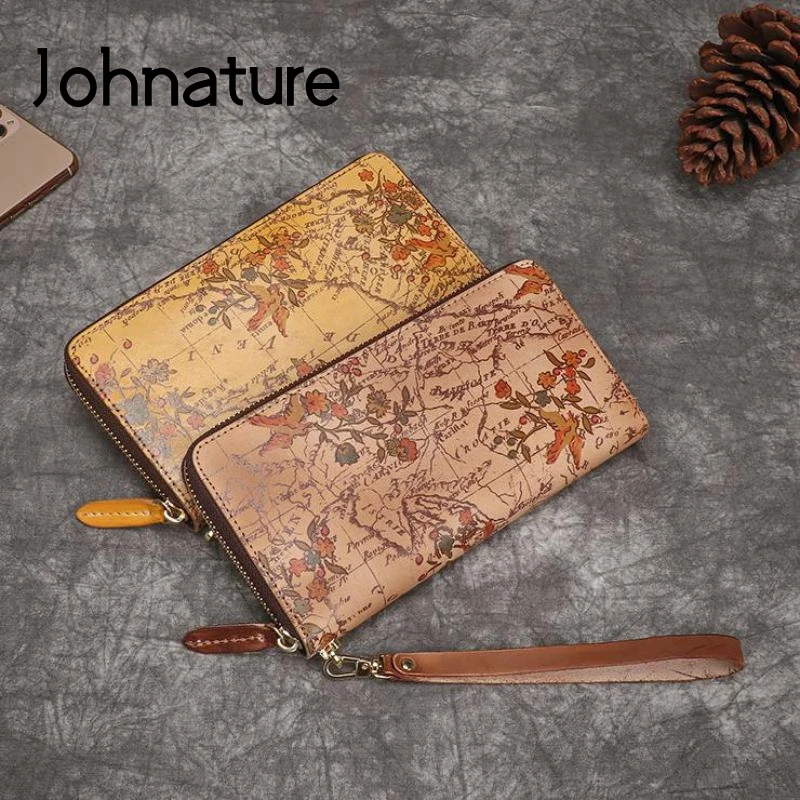 Женский бумажник в стиле ретро Johnature кошелек ручной работы из натуральной кожи с