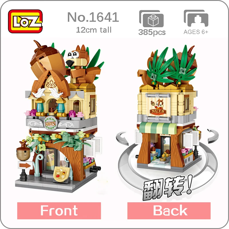 

LOZ 1641 City Street Squirrel Nut Food Shop Store Architecture 3D Model DIY Mini Blocks Bricks Building Toy for Children no Box