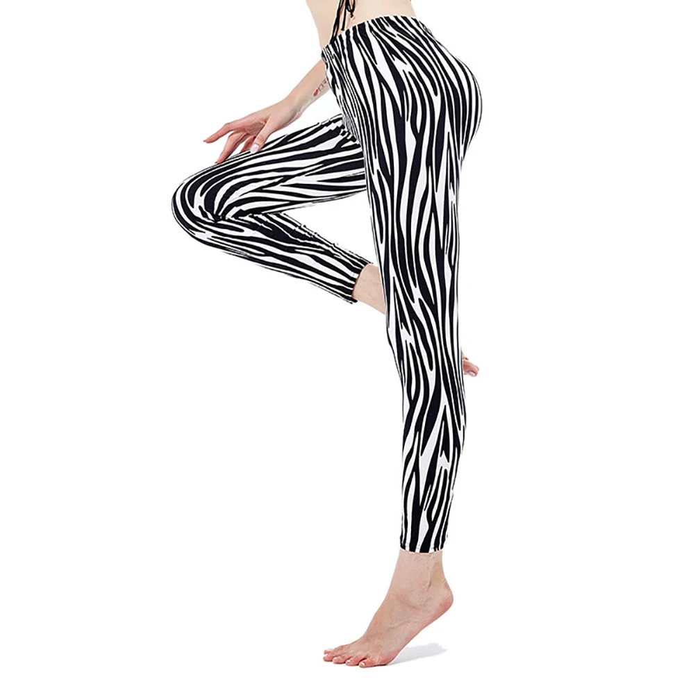 

Black And White Striped Horse Stripe Soft Brushed Milk Silk Sexy Women's Leggings Fitness Push-Up Casual Sports Women's Clothing