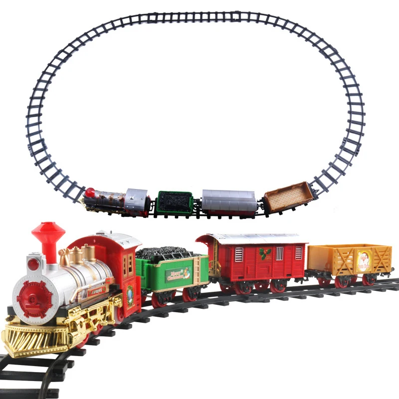 

Рождественский набор поездов с огнями и звуками, железная дорога, игрушка для трека год, Электрический поезд, подарок, набор железнодорожны...