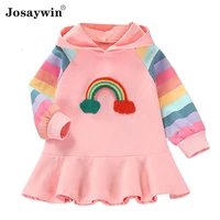 dress for girls baby hooded rainbow long sleeve vestidos children clothes princess dress casual cute kids twin sisters clothes