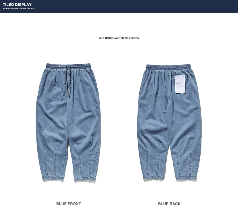Модные мужские мешковатые джинсы синего цвета, свободные мужские мешковатые джинсы, Мужская Уличная одежда, s, мешковатые джинсы 93384W