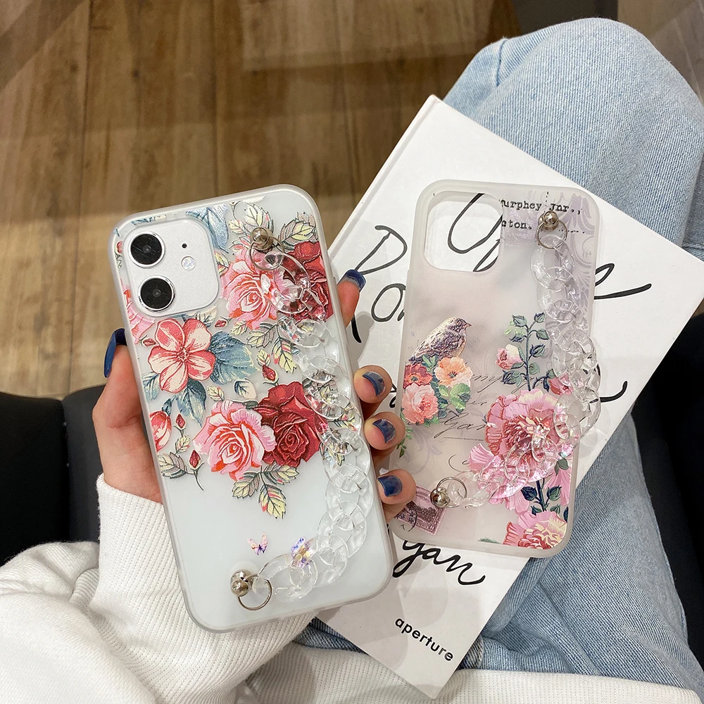 Floral Hand Strap Phone Case for Huawei Mate 20 30 Lite Nova 2i 3 3E 3i 4 4E 5 5i 5T 5Z 6 SE Pro Flower Soft Wristband Cover images - 6