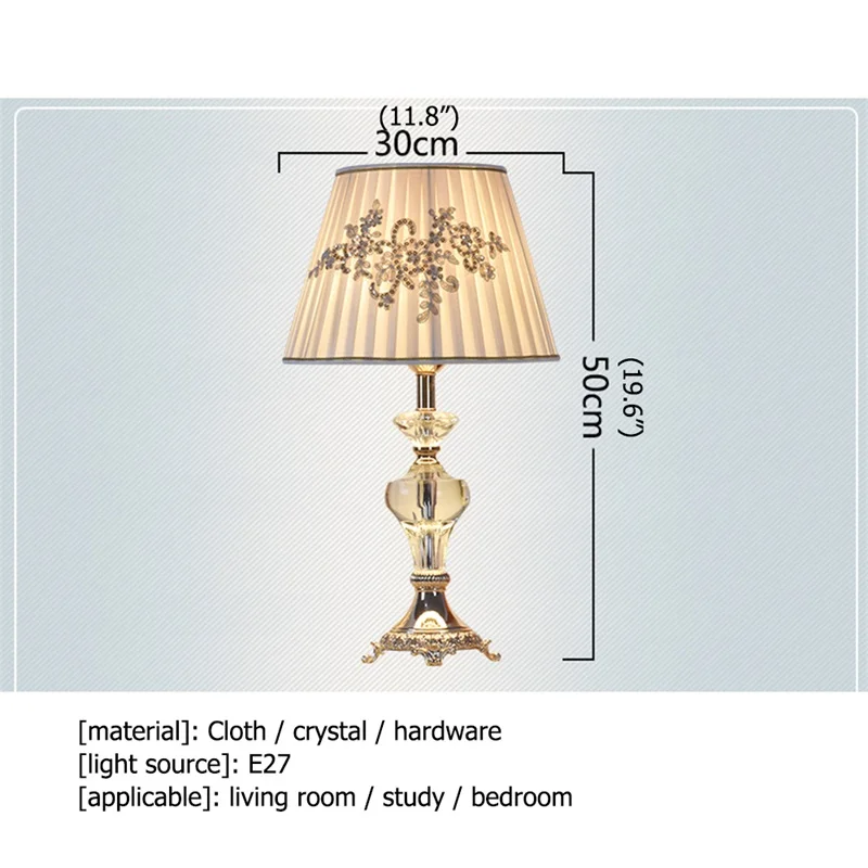 

BRIGHT Crystal Table Lamp Fabric Desk Light Modern Decorative For Home Living Room Bedroom Office Hotel