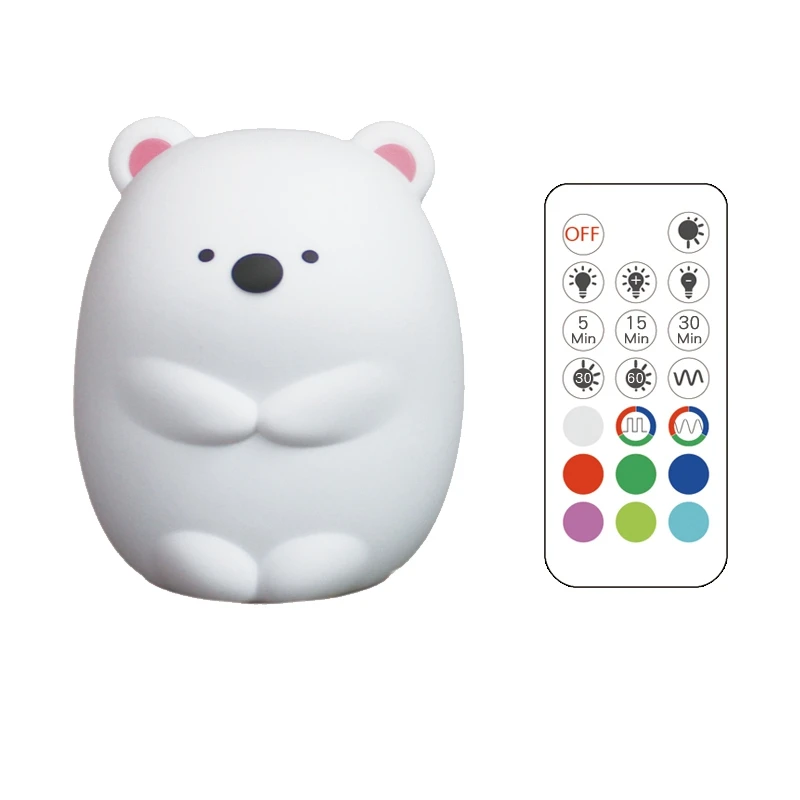 

LED Night Light, Remote Control and Press Silicone Children Night Light, Cute Baby Bear Light with Variable Colors