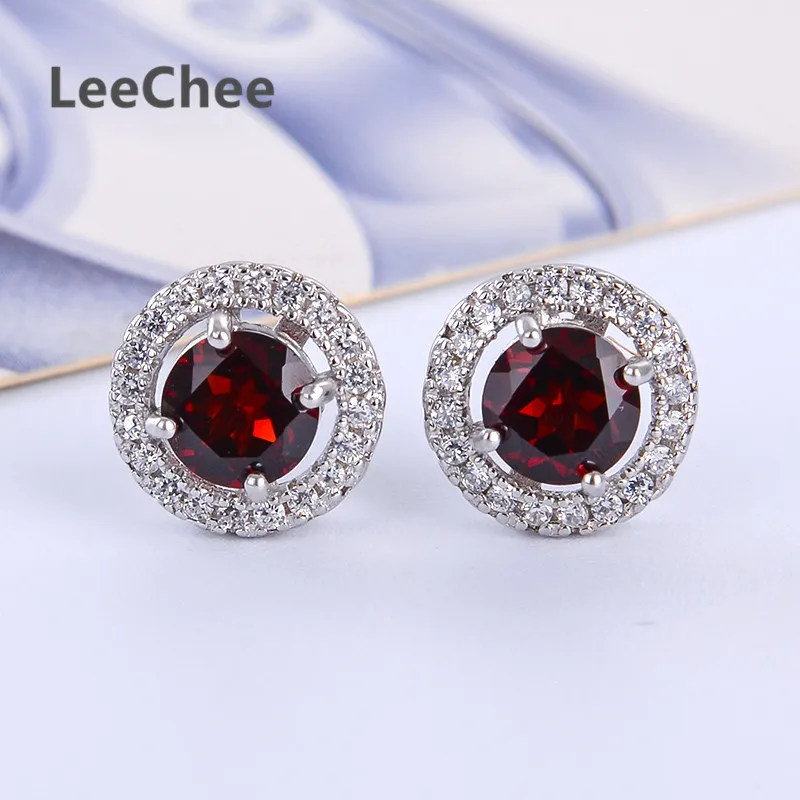 Женские серьги гвоздики LeeChee 100% натуральный гранат 0 5 карат серебро 925 пробы