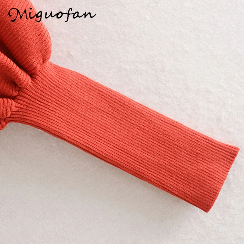 Miguofan women sweaters turtleneck jumper knitted thin sweater lantern sleeve stretchy slim pullovers female solid tops | Женская одежда