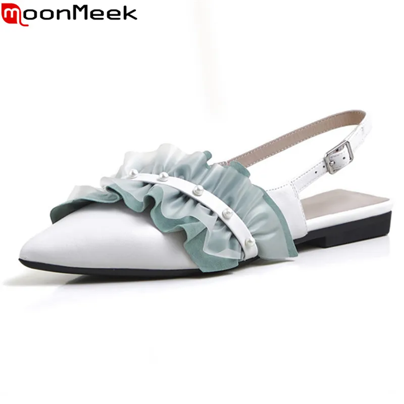 

MoonMeek 2020 NEW arrival fashion women flats genuine leather shallow casual shoes flat heel pointed toe ladies shoes