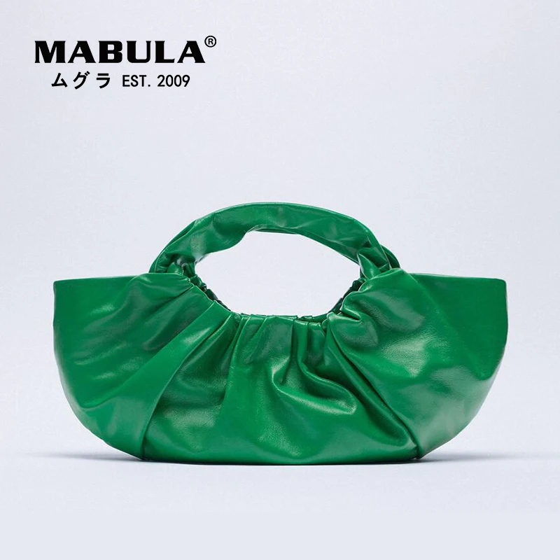 

MABULA Women's Luxury Ruched Tote Hobos Handbags Brand Design Female PU Leather Clutch Purses Casual Dumpling Evening Bags