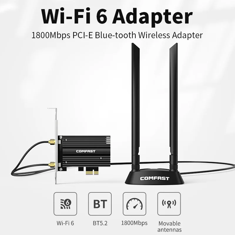 

Comfast CF-AX180 Plus 1800 Мбит/с, двухдиапазонный Wifi 6 PCI-E беспроводной адаптер, Bluetooth 5,2, сетевая карта, поддержка MU-MIMO для Win10/11