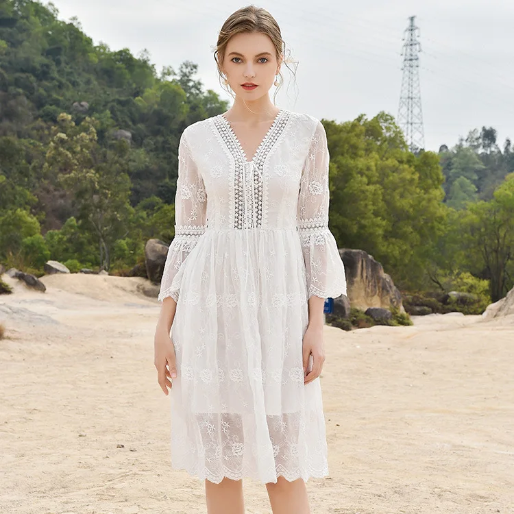 Женское шифоновое платье с вышивкой Shelise белое принцессы V-образным вырезом и