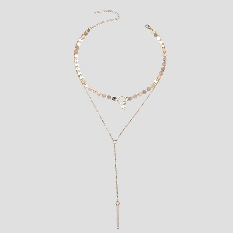 

XNMY Multi Layered Star Circle Pendant Choker Necklace Geometry Long Chain Tassel Necklace for Women Jewelry Party Accessories