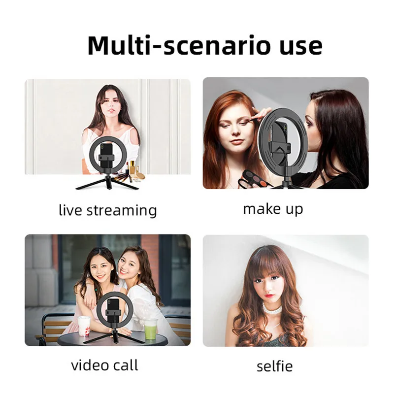 

16/26cm Portable Led Selfie Ring Light Multi-function Desk Dimmable Ring Light For Makeup Live Streaming Video