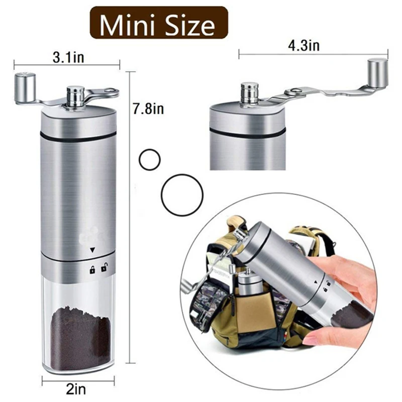 

Manual Coffee Grinder -Portable Operated Grind Machine with Adjustable Coarseness - Set Includes Scoop, Cleaning Brush