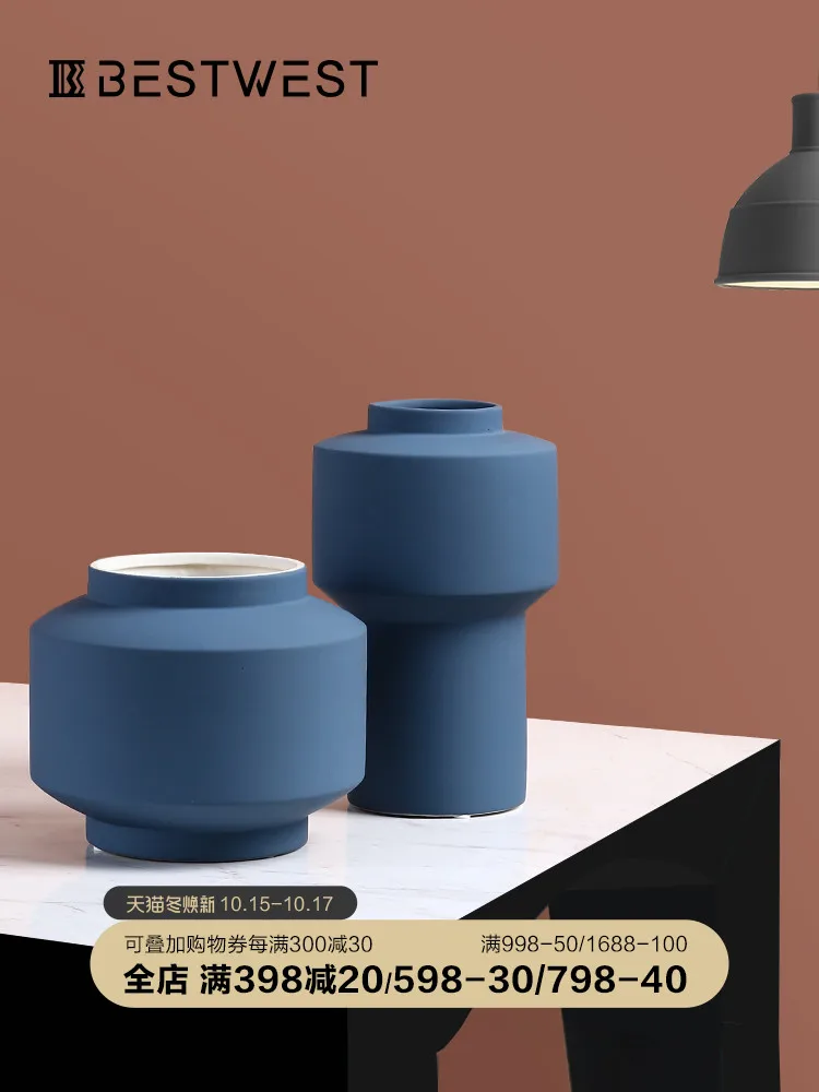 

BEST WEST Morandi color department ceramic vase model room simple and modern soft decoration creative ornaments