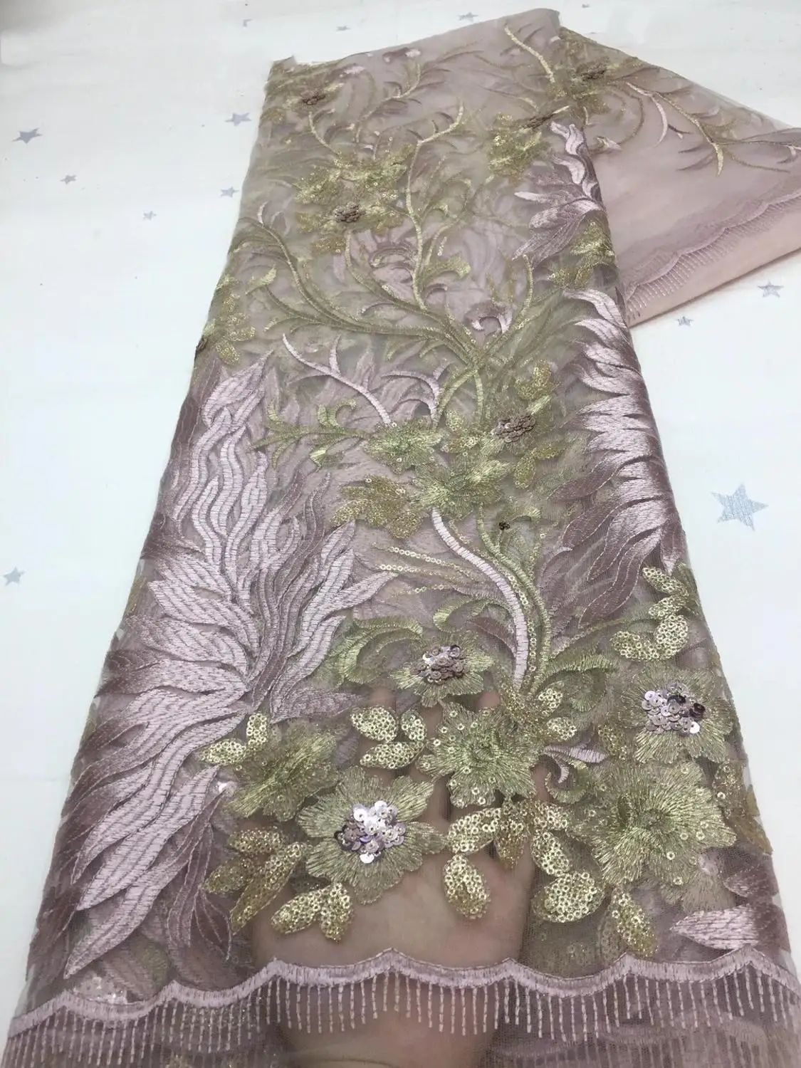 

African lace gold thread embroidery sequin flower tulle lace fabric 5 yards 2021 latest French luxury lace fabric XZX-2081