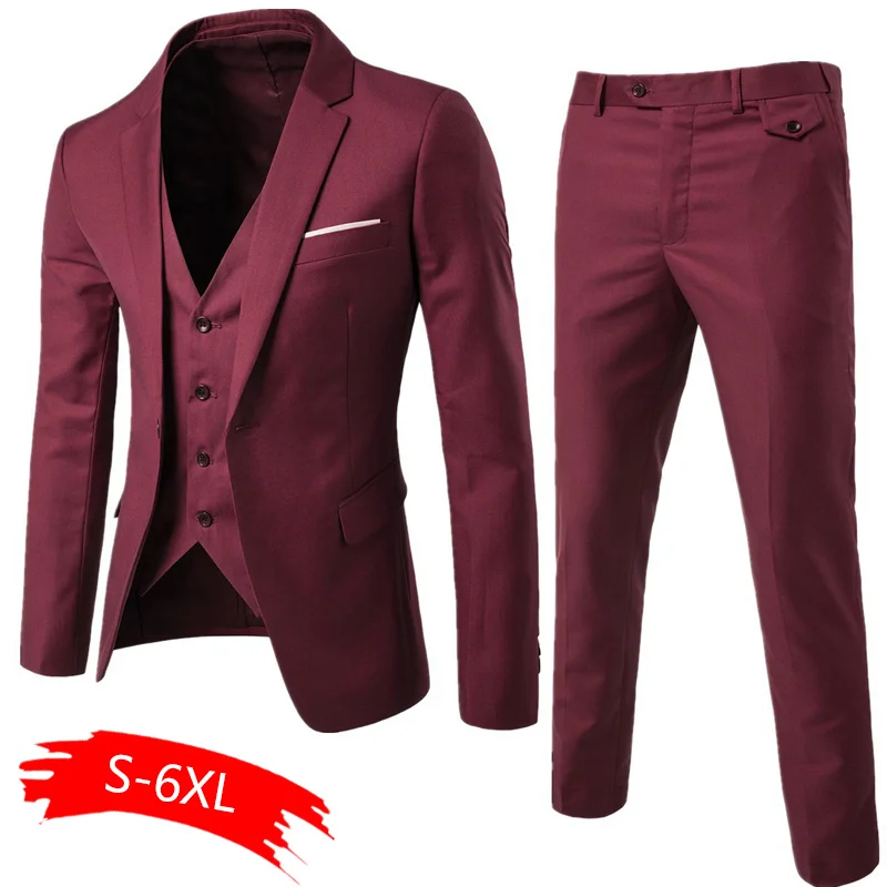 2021 Men's Fashion Slim Suits Business Casual Clothing Groomsman three-piece Suit Blazers Jacket Pants Trousers Vest Sets | Мужская