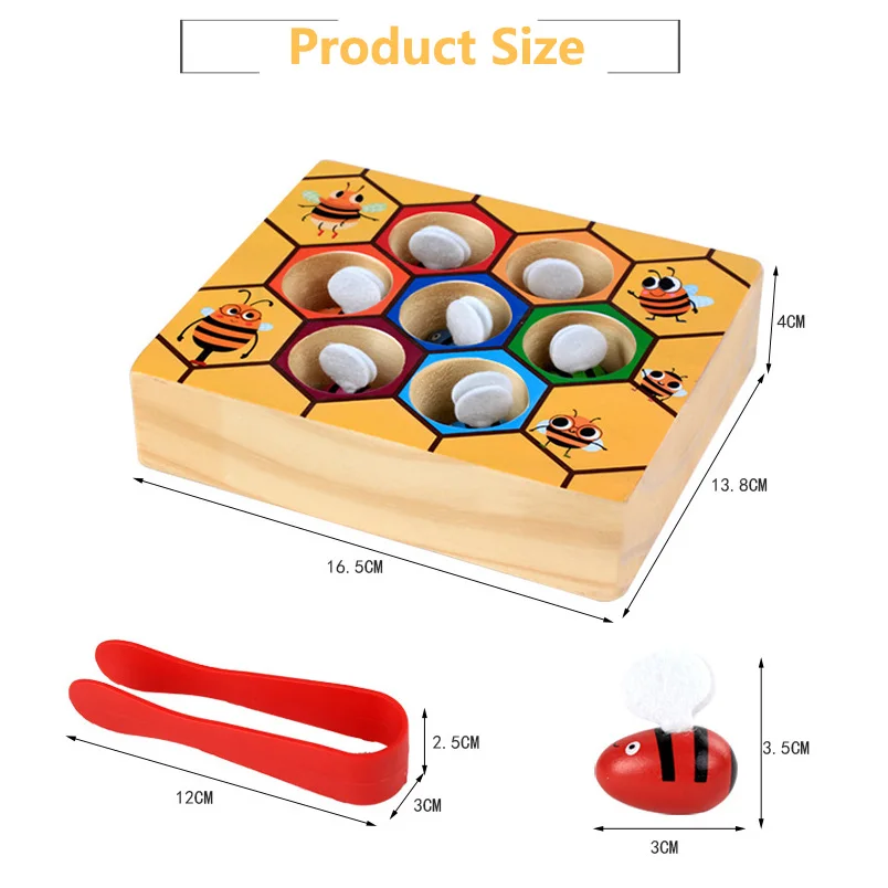 

Wooden Leaning Educatinal Toys Children Kids Montessori Early Beehive Game Childhood Color Cognitive Clip Animal Small Bee Toy