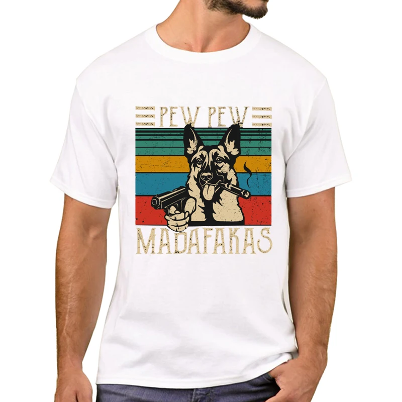 TEEHUB Lustige Pew Pew Madafakas Männer T-Shirt Hipster Vintage Deutsch Shepherd Pew Gedruckt T Shirts Kurzarm T-shirts Junge T – Detail 4