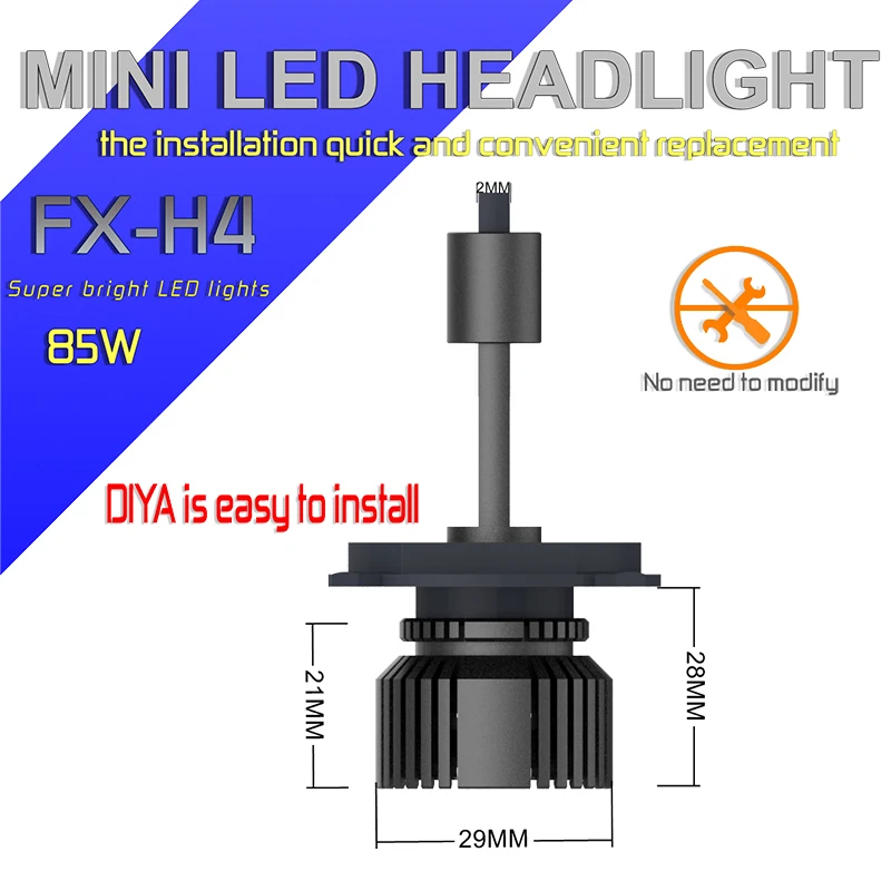 Светодиодные лампы для автомобильных фар мини размер 85 Вт 5500K 18200Lm H1 H3 H7 9005 HB3 9006 HB4