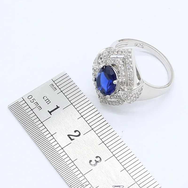 Серебряный цвет Искусственный Свадебный синий камень с браслетом серьгами