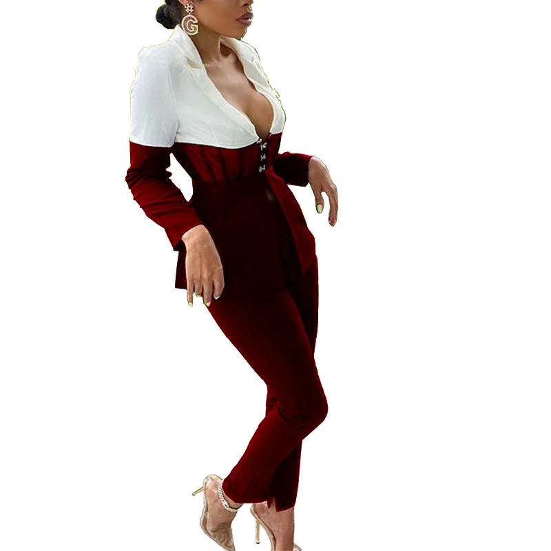 

African Clothes For Women 2 Piece Blazer Set Tops And Pant Suits Autumn New Sexy Mesh Splice Corset African Office Lady Clothing