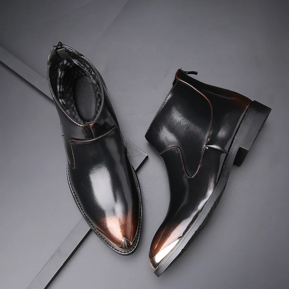 Осенние мужские кожаные ботинки с острым носком без застежки на молнии дышащие