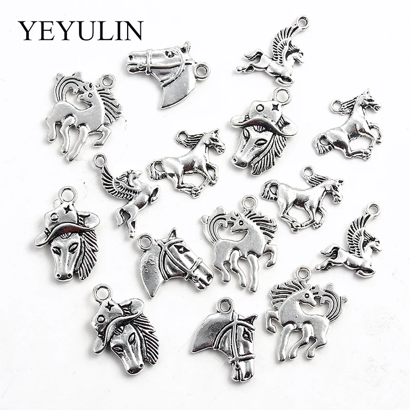 20 шт античные серебряные Разноцветные Подвески в виде лошади подвески для