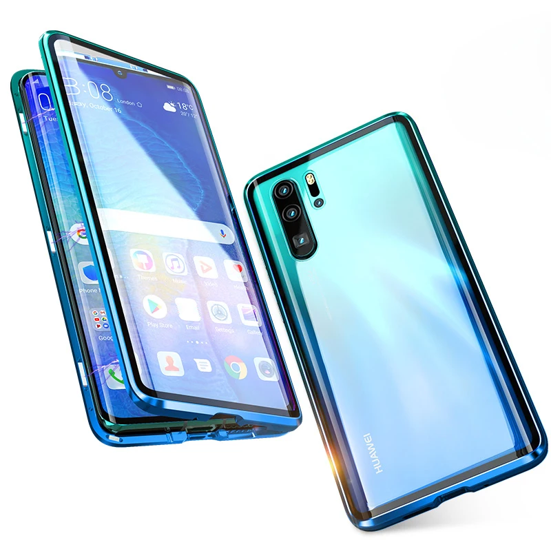 Градиентный металлический 360 магнитный чехол для huawei P30 Pro P20 mate 20 полный корпус