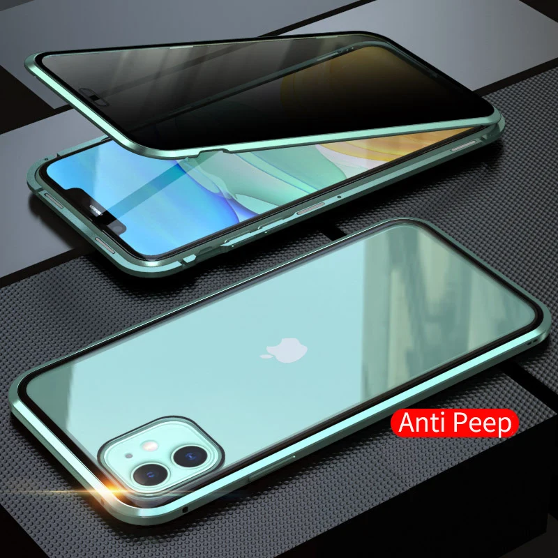 Защищающий от подсматривания магнитной адсорбции чехол для iphone 11 Pro Max Магнит двухсторонняя, для стекла чехол для iphone 11 обложки iphone 11 корпус под плетенную сумку
