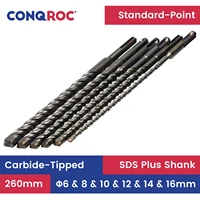6 pieces 260mm sds plus masonry drill bits set standard point carbide tipped drill bits kit 6mm8mm10mm12mm14mm16mm
