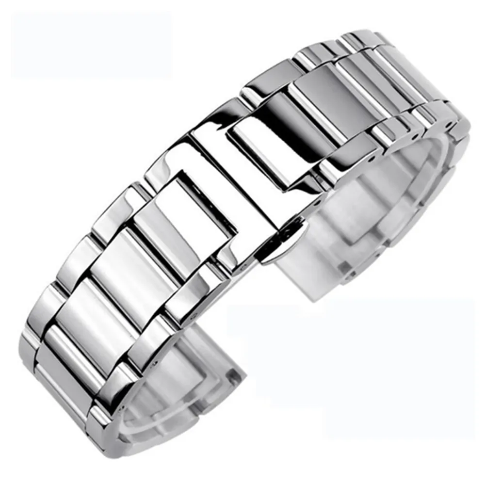 Watchstrap 18mm 20mm 22mm 24mm Black Metal Brushed Watch Bracelet Stainless Steel WatchBand Folding Buckle Watch Band Strap