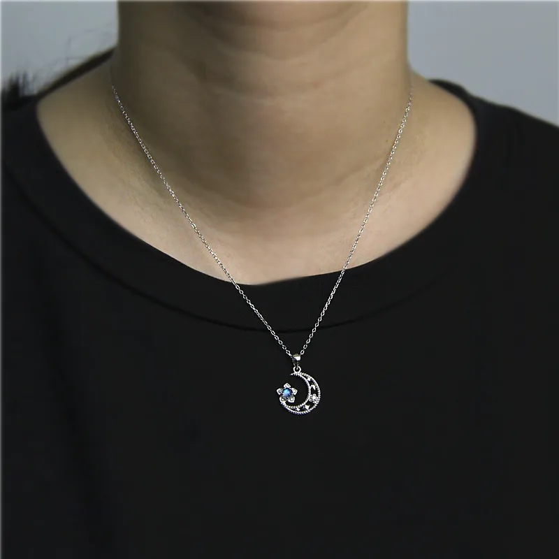 Женская цепочка из серебра 925 пробы с кулоном в виде лунного камня|Подвески| |