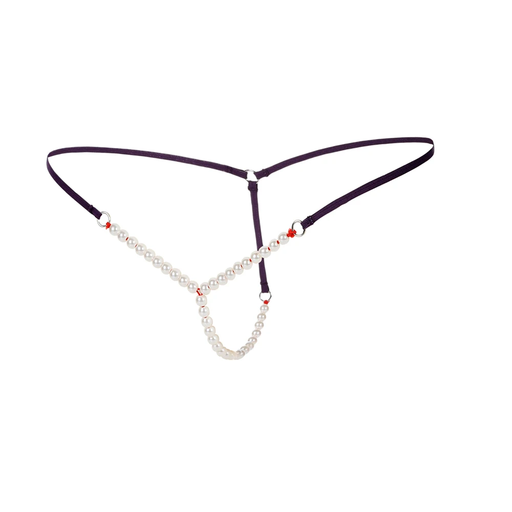 

1PC Sexy Elastic Briefs Women's Pearl G string Thongs Underwear Crotch Open Thongs T-pants Erotic Comfort Panties Lingerie